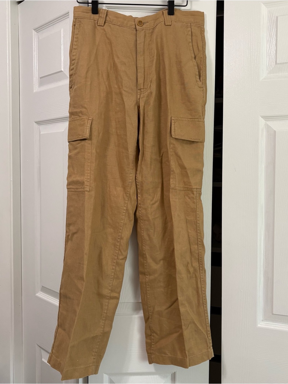 Men's J Crew 100% linen Cargo Pants Camel 30"x30" Classic Casual Workwear beach